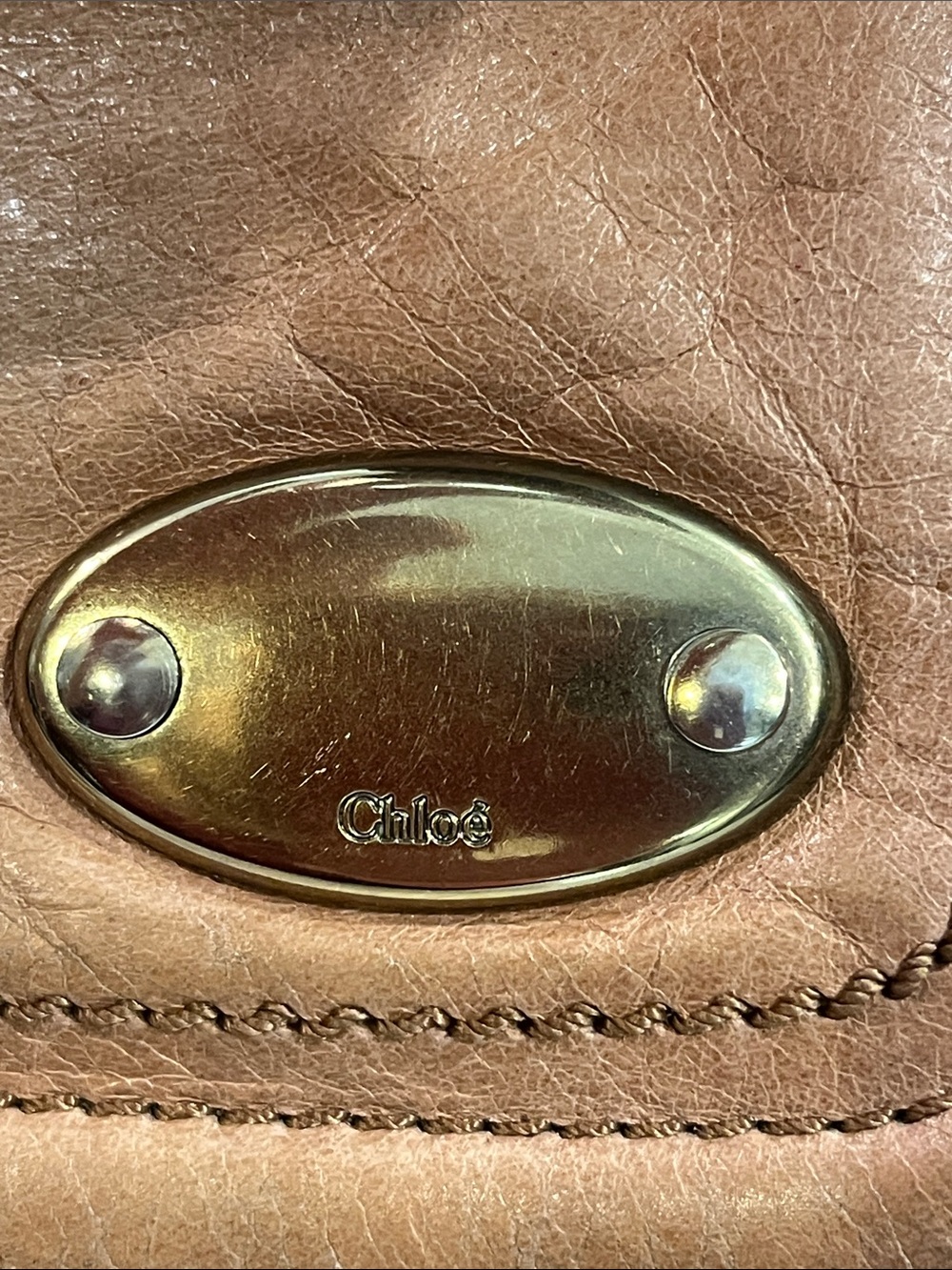 Chloe Leather Camel Shoulder Bag with Double Buckle Detail. Made in Italy. Roomy - Picture 3 of 16